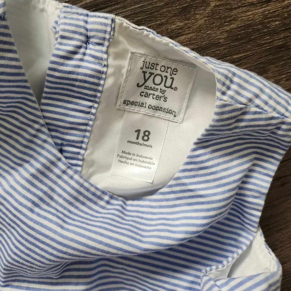 Carter's Striped Blue and White Floral Special Occasions Dress